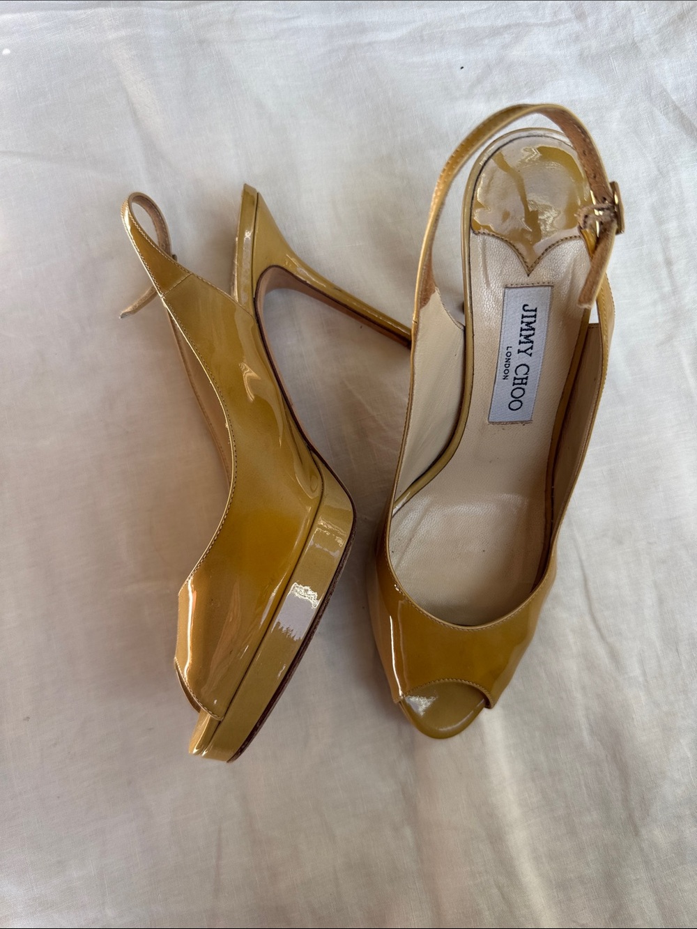 Jimmy Choo Vintage Peep-Toe Patent Leather Slingback Stiletto Heel